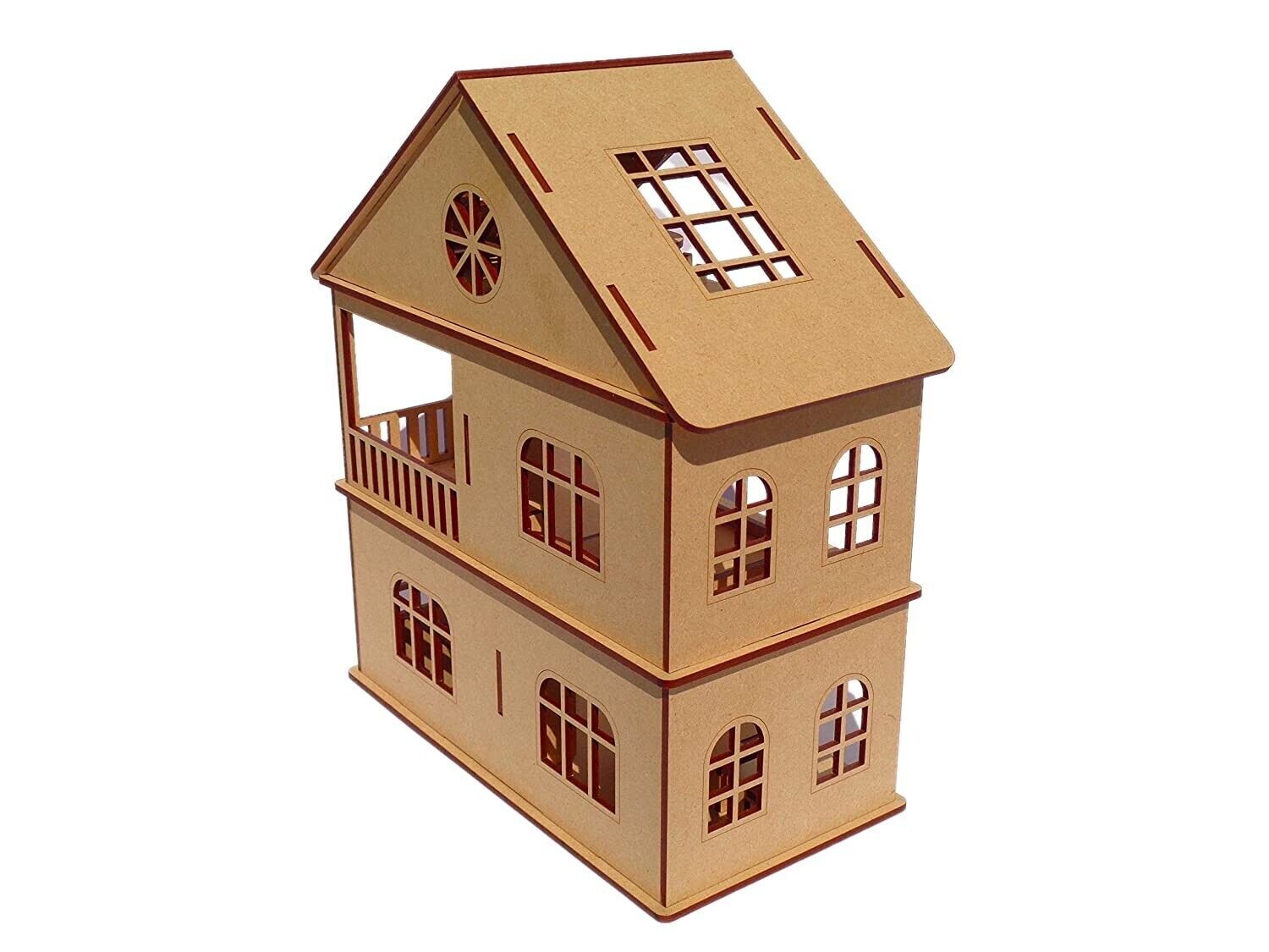 Wooden Doll House with Furniture for Kids,Dollhouse Construction Kit