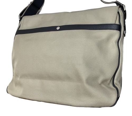 LACOSTE MESSENGER BAG XL Leather Trimmed Vintage M55 Elegance 10 Gold NEW - Picture 15 of 17