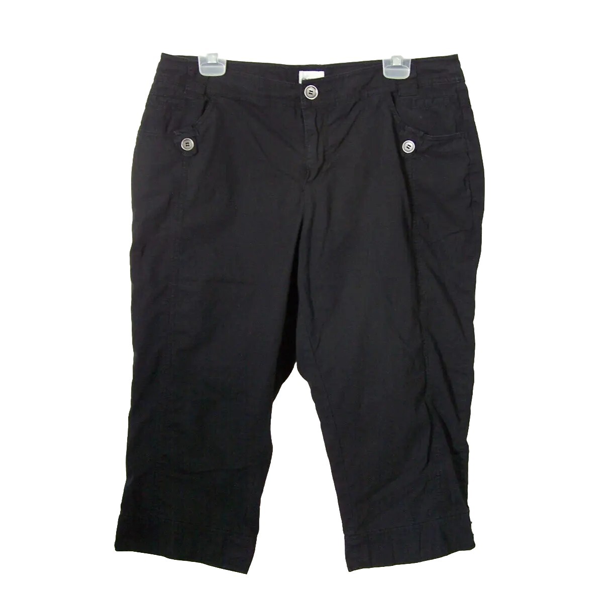 Chico's Capri Pants Sz 2 Womens Large Stretch Pockets Black Cotton