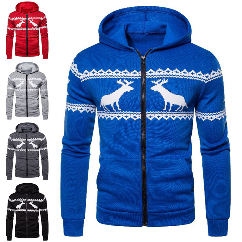 Menu0026#039;s Christmas Hoodie Fleece Zip Up Jacket Coat Sweatshirt Sports  Hooded Jumper | eBay