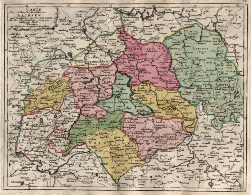 Saxony Thuringia Original Copperplate Map Raspe Surprising 1760 - Afbeelding 1 van 1
