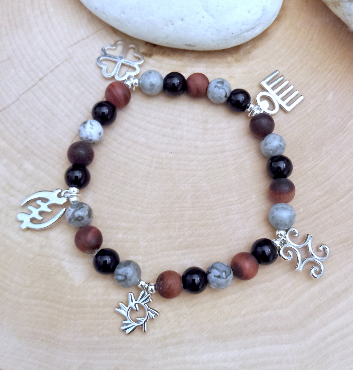 Adinkra Bracelet, Africa Jewelry, Gye Nyame, Duafe, Sankofa, Black Onyx,  Ghana