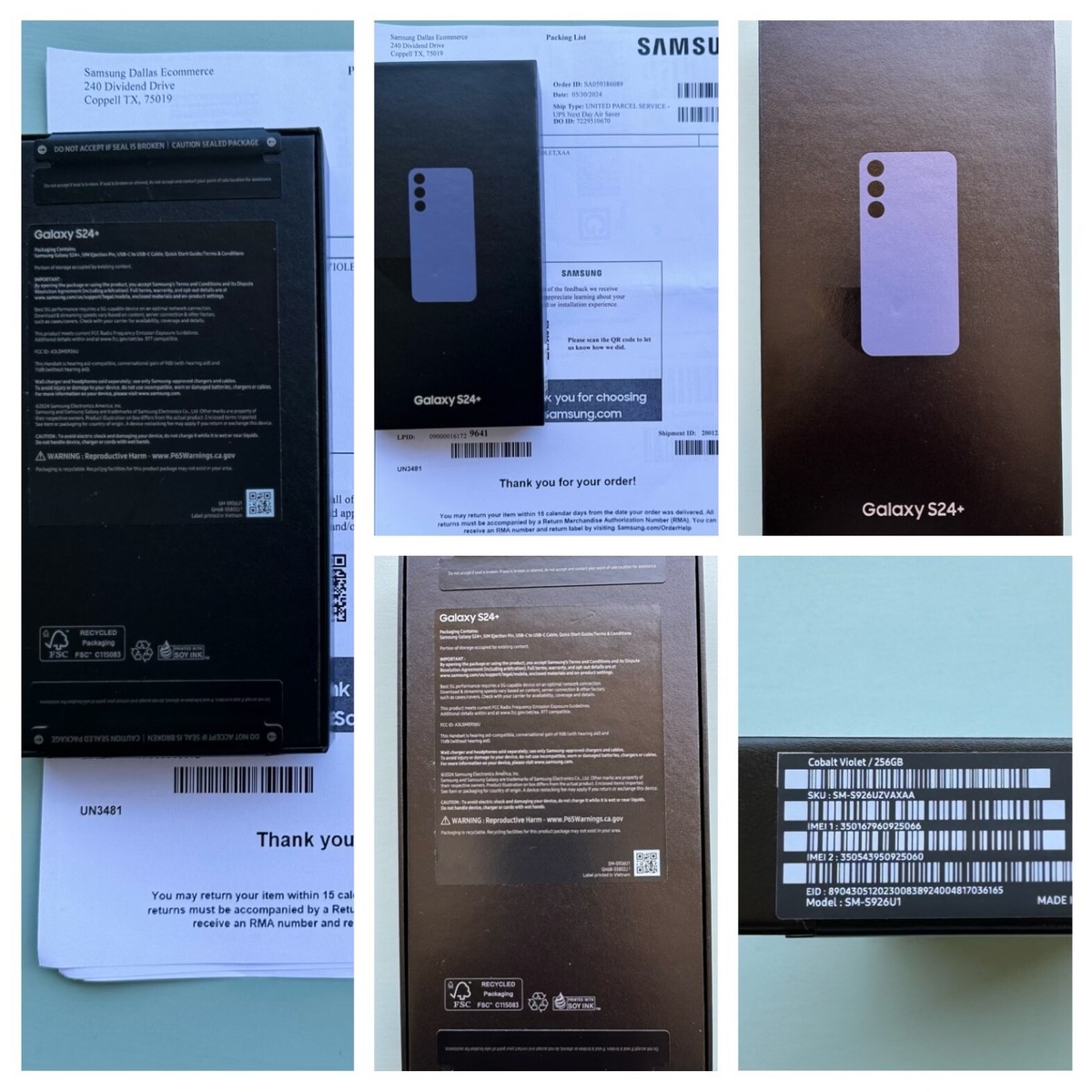 Samsung Galaxy S24 - 256 GB - Purple (Unlocked NEW, US