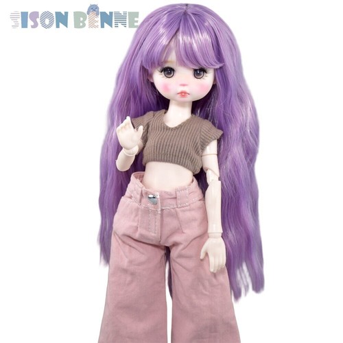 Poupée BJD Faite À La Main 12 Pouces 30Cm Set Complet Yeux Bruns Cheveux Violets - Imagen 20 de 24