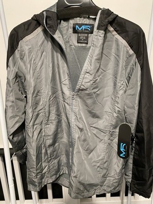 Mack Russo Men's M Gray Black Hooded Windbreaker Jacket Full Zip Lightweight