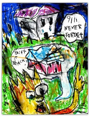 HAPPY GRAVE artist original PAINTING signed pop surreal art : ''WHITE HOUSE''