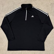 Adidas Golf Mens XL 1/4 Zip Pullover Black Jumper Sweatshirt Top 3 Stripe Sport