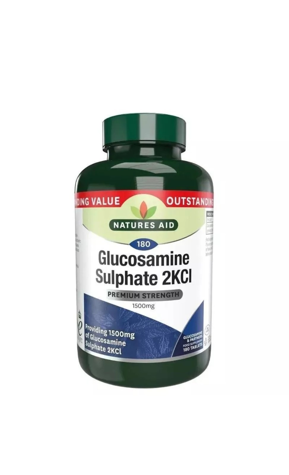 Natures Aid Glucosamine Sulphate 2KCl 1500mg - 180 Tablets Premium Strength