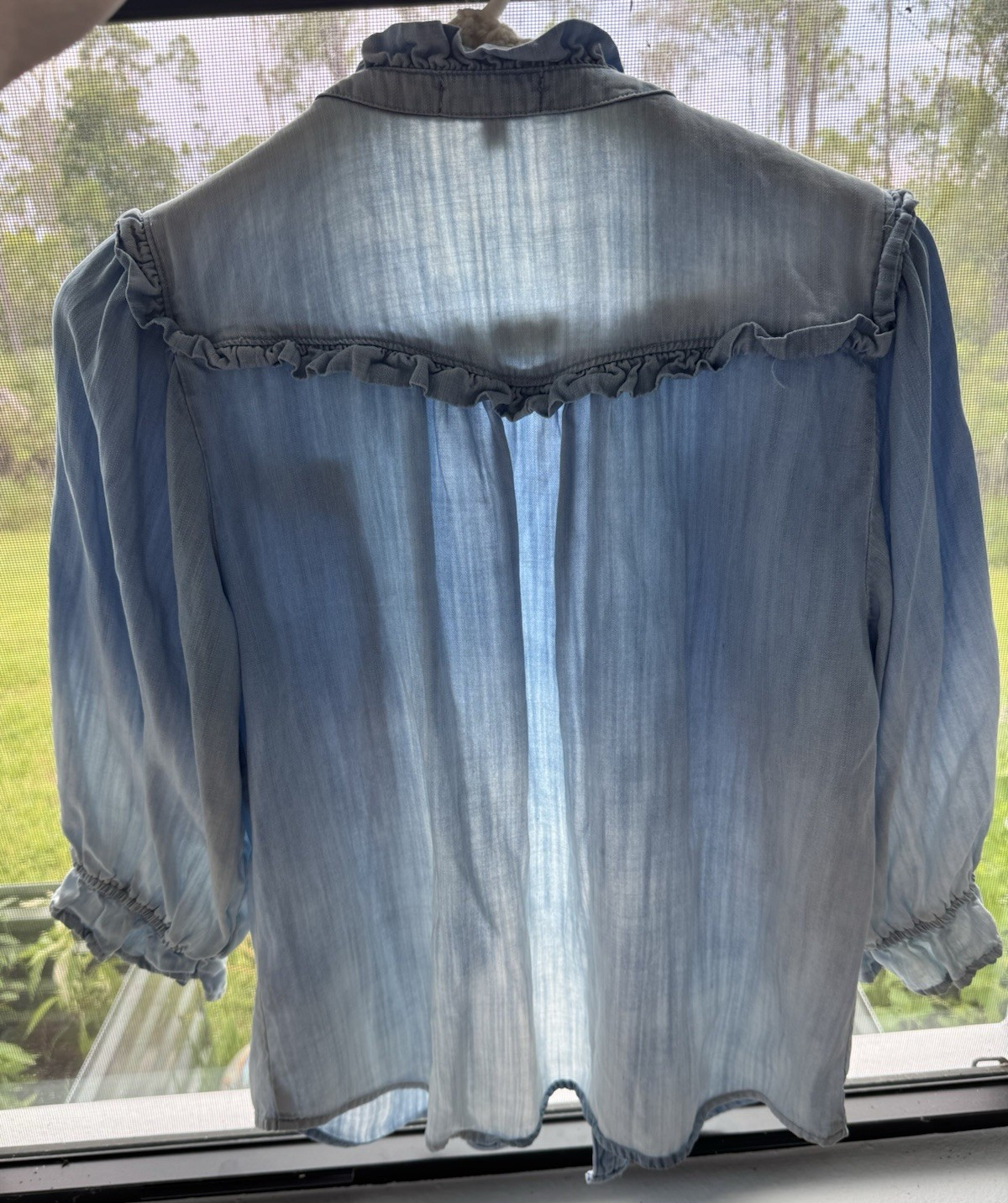 Democracy Ruffled Lantern Sleeve Button-Down Top … - image 8