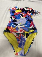 Anne Cole Size 8 Twist Front Shirred One Piece Swimsuit Tropic Stamp NWOT
