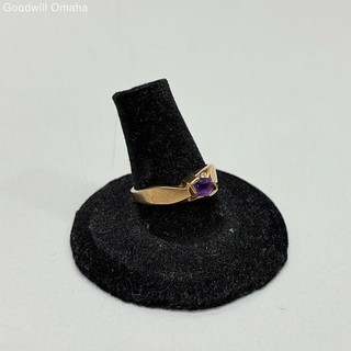 10KT Yellow Gold Amethyst & Diamond Chip Gemstone Ring (Sz 7) Tested