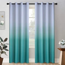 COSVIYA Ombre Room Darkening Curtains 84" L, 2 Panels, Teal/White Gradient