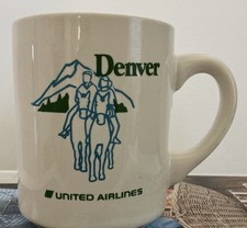 Vintage United Airlines Coffee Mug Denver Cowboy Horse Travel Airline Aviation