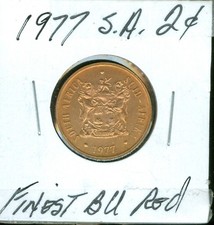 1977 SOUTH AFRICA 2 CENTS FINEST GRADE BU RED    3.99 SHIPPING TO S.A. *