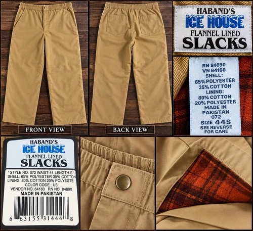 HABAND 44S Men's Ice House Flannel Lined Slacks Khaki Plaid Warm Winter Pants - product listing photo