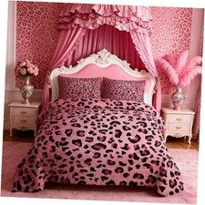 Pink Leopard Print Comforter Set Size,Cheetah Bedding Set 3pcs Queen Wws9621