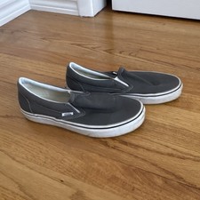 VANS  Gray White Slip-On Canvas Comfort Casua...