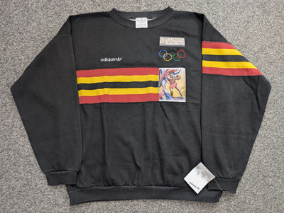 Vintage Adidas Sweatshirt Herren Large Schwarz Olympia Montreal 1976 Pullover Belgien