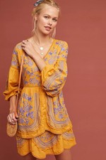 Anthropologie Meadow Rue Lisette Floral Embroidered Long Sleeve Mini Dress| S