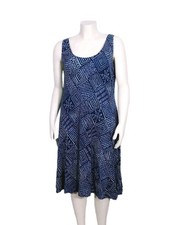 Ralph Lauren Dress XL Navy White Linen Sleeveless Geometric Print Midi Summer