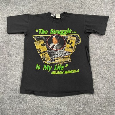 Vintage 90s Nelson-Mandela The Struggle Is My Life Shirt L 21x25 Black Nutmeg