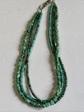 925 Sterling Silver Native American 3 Strand Turquoise Necklace ~ 18” ~ READ DES