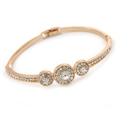 Goldfarbener Armreif mit drei Kreisen aus Kristall - 18 cm L