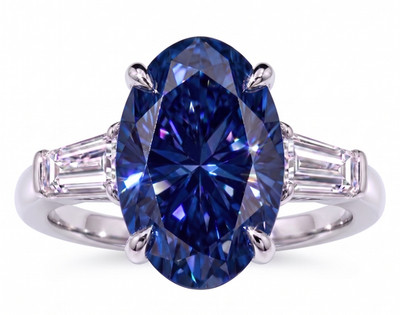 8.00 Ct Certified Oval Shape Blue Natural Diamond Ring VVS1 White Gold Finish