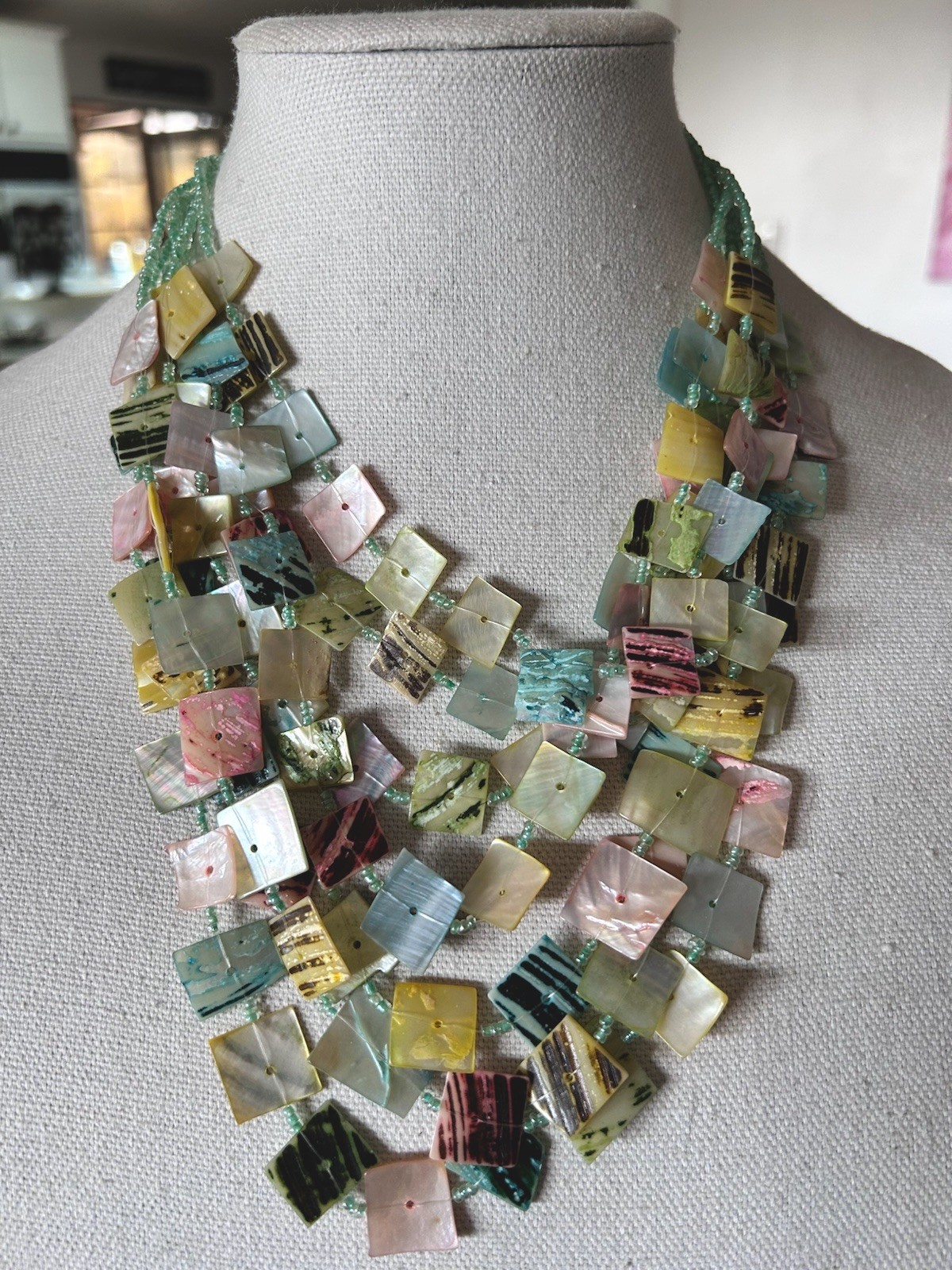 Artisan Shell MOP Tile Statement Necklace Multi-s… - image 1