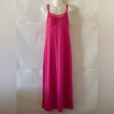 Xhilaration Pink Maxi Sleep Dress Sz M Lace Neck Cotton Slip Nightgown Coquette