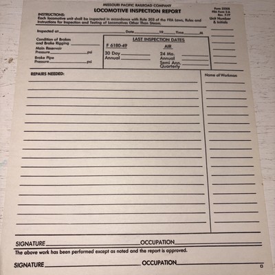 Missouri Pacific Railroad Company Locomotive Inspection Report (1980s) 