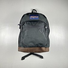 Jansport Backpack Black Suede Leather Bottom Cool Student Style 43-800 Vintage