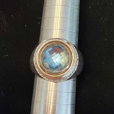 Kameleon Sterling Silver 925 Ring with Blue Topaz, Round Bezel Setting, Size 8