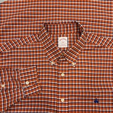 Brooks Brothers Shirt Mens L Orange Blue Plaid 346 Button Down Non-Iron Supima