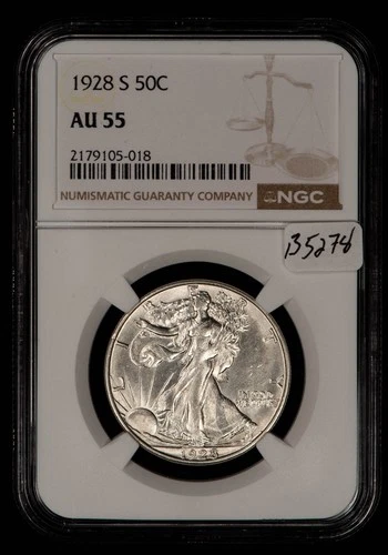 1928-S 50c Walking Liberty Half Dollar - PQ White Looks 58 - NGC AU 55 - B5278