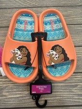 Disney Princess Moana Girls Slip-On Clogs Size 1 Orange Blue Pattern