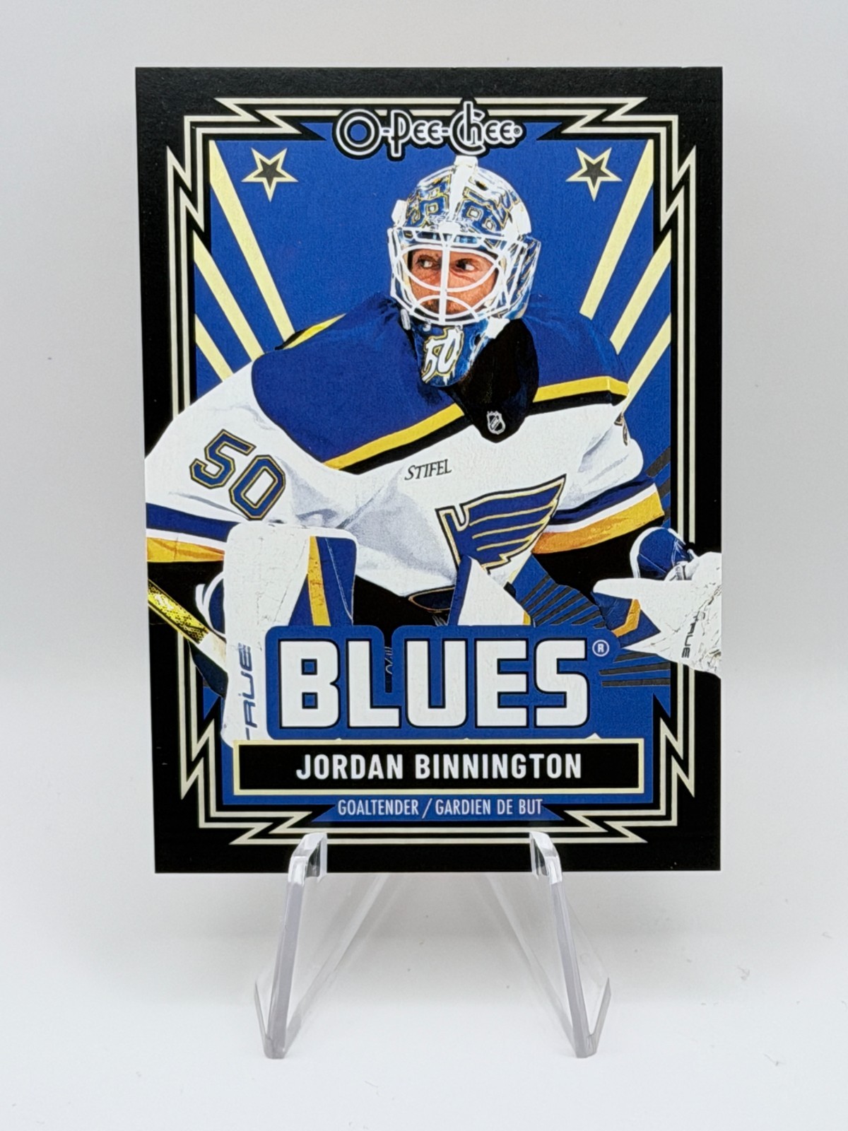 Jordan Binnington - 2025-26 O-Pee-Chee #94 Retro Black Border /100 Blues SP
