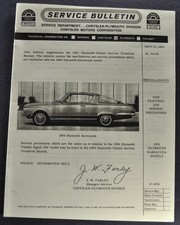 1964 Plymouth Barracuda Service Bulletin Supplement Photocopy