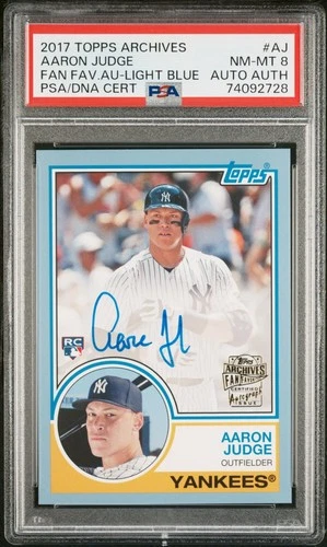 2017 Topps Archives Aaron Judge Light Blue Auto /75 PSA 8
