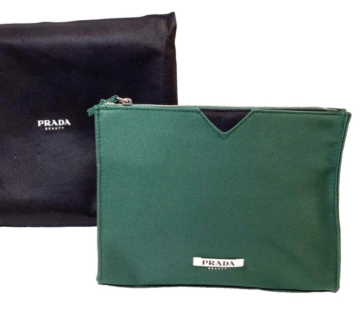 Prada Beauty Green Clutch Bag Cosmetic Pouch Travel Bag New with