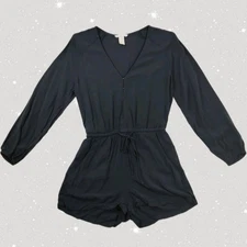 H&M 2" ネイビーブルーの長袖軽量ロンパース 女性用サイズ10 中くらい 