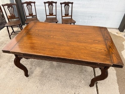 Antique Oak Draw-Leaf Dining Table w/ 6 Chairs Jacobean Tudor