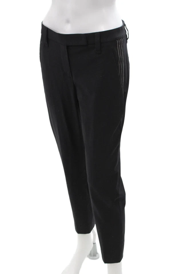 Pantalones de vestir al tobillo Brunello Cucinelli para mujer negros de lana virgen talla 4 Foto 2 de 4