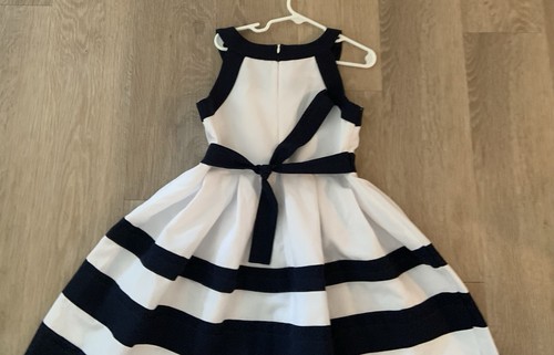 Bonnie Jean Girl's Size 8 Navy & White Pleated Striped Special Occasion Dress - Picture 8 of 10