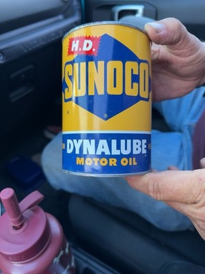 Vintage 1952 Sunoco H.D. Dynalube Motor Oil 1 Quart Metal Oil Can Gas & Oil