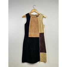 Ivanika Trump Suede Colorblock Sheath Dress Gold Zipper Women Size 4