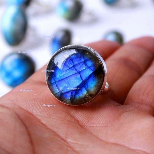 5pcs labradorite 92.5 silver plated adjustable rings wholesale gemstone rings - Picture 6 of 11