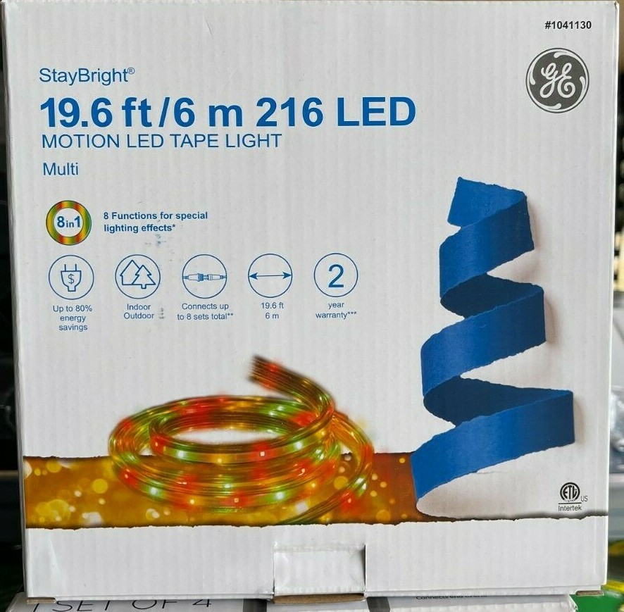 GE StayBright 216Light 19.6ft Multicolor Motion LED Christmas Tape