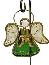 4.5  Stained Glass Angel Figurine With Gold Cross Green And White Sun-catcher