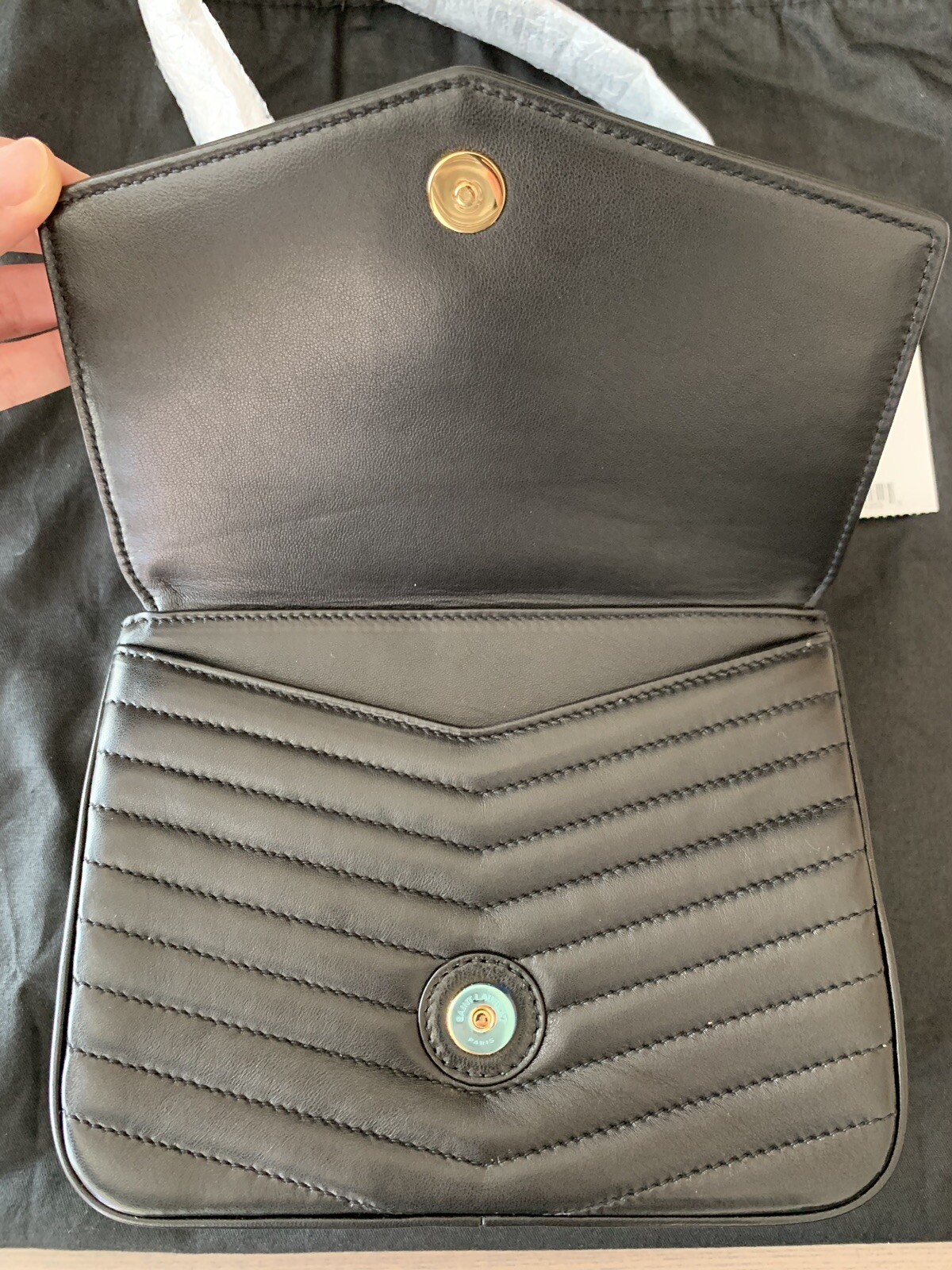 Monogramma a tracolla nuova con etichette Saint Laurent YSL Sulpice oro nero TRAPUNTATO PELLE DI AGNELLO